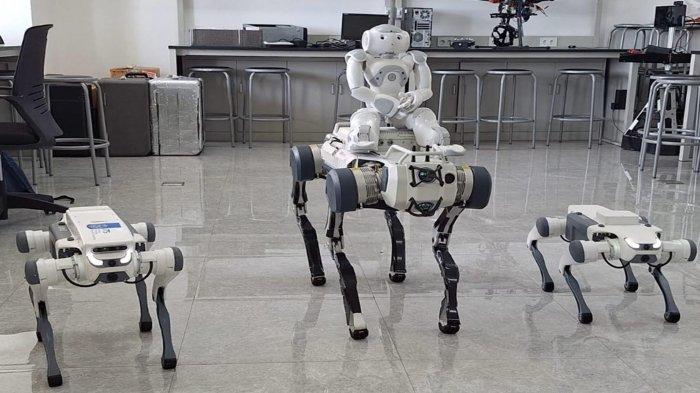 Robot anjing yang dikembangkan ITS. Robot yang dirancang untuk mampu bergerak secara mandiri, melakukan inspeksi area industri, dan menerima perintah verbal ini akan dikomersilkan