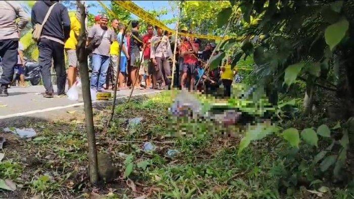 Polisi melakukan olah TKP penemuan mayat termutilasi di Jalan Raya Cibalong, Kampung Bantar Limus, Desa Sancang, Kecamatan Cibalong, Kabupaten Garut, Jawa Barat, Minggu (30/6/2024).