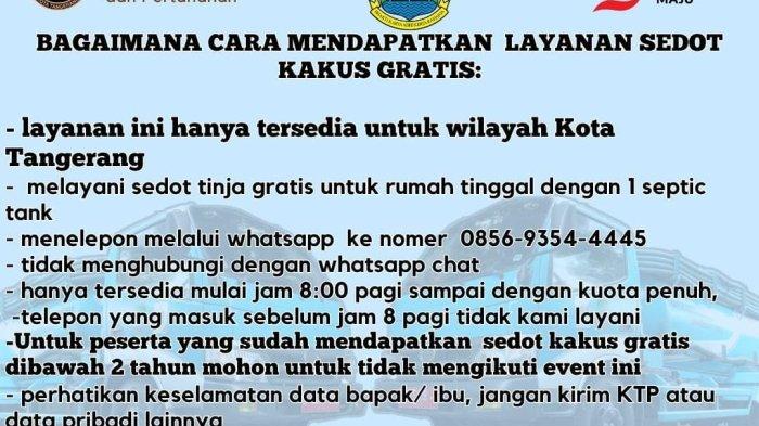 Disperkimtan Kota Tangerang melayani sedot kakus gratis.