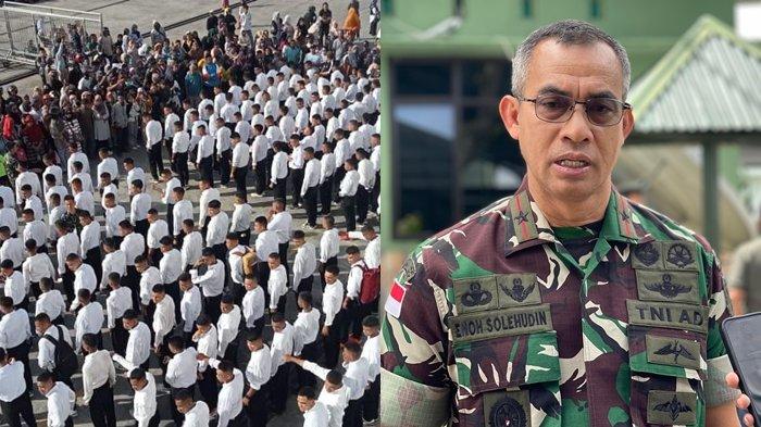 SELSKSI: Danrem 152 Baabullah Ternate, Maluku Utara Brigjen TNI Enoh Solehudin (kanan) dan 440 calon Tamtama PK Gelombang I TNI AD T.A 2025 bersiap di kirim ke Ambon (kiki), Rabu (12/2/2025)