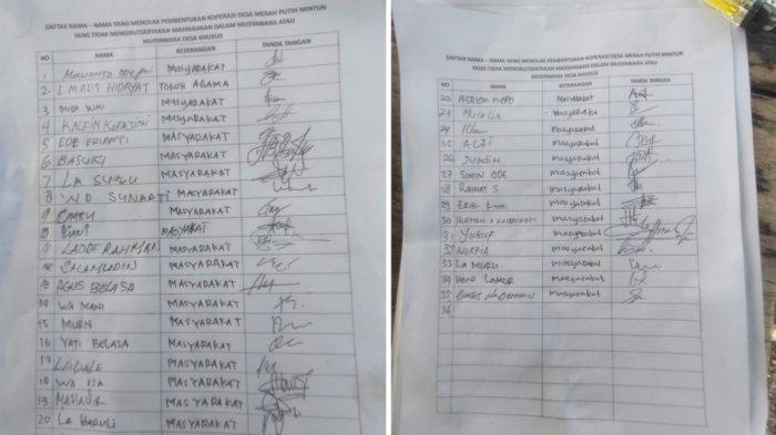 KOPERASI - Petisi warga Desa Mintun Kecamatan Taliabu Utara Pulau Taliabu tolak pembentukan Struktur Koperasi Desa Merah Putih, Kamis (26/6/2025).