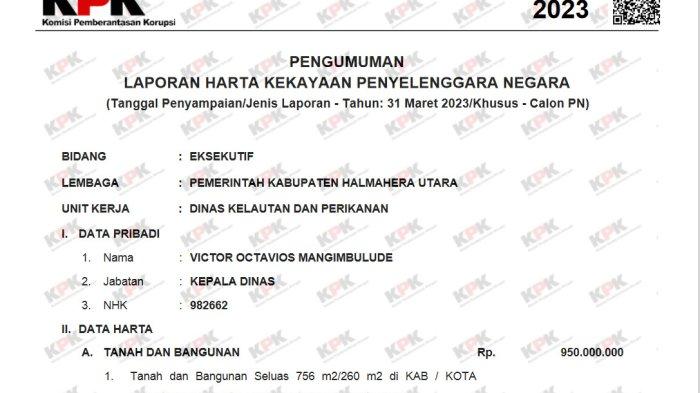LHKPN - LHKPN milik Victor Octavius Mangimbulude. Ia memiliki harta kekayaan Rp1 Miliar, Rabu (2/4/2025).