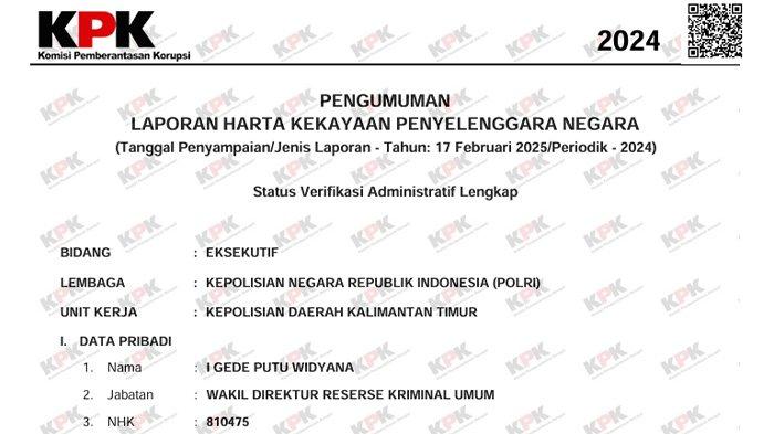 LHKPN - LHKPN milik Kombes Pol I Gede Putu Widyana. Dikutip pada Selasa (1/7/2025).