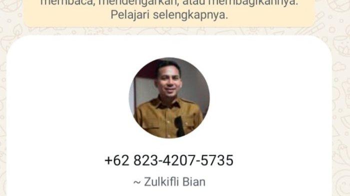 HOAX: Nomor WA mengatasnamakan Plt Kepala BKD Maluku Utara Zulkifli Bian
