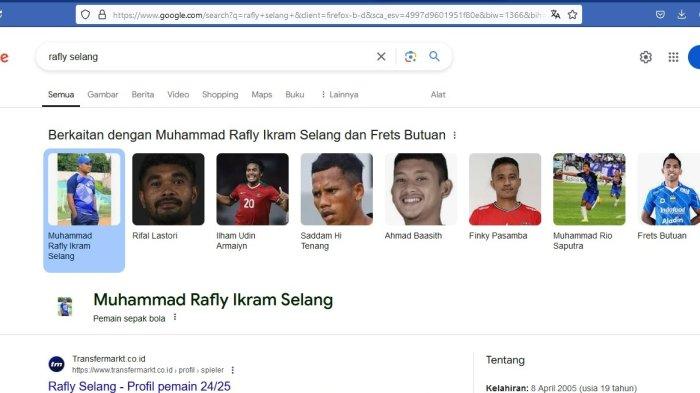 Pencarian google.com atas nama Rafly Selang, pemain Malut United