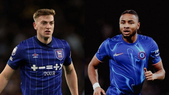 Penyerang Ipswich Town, Liam Delap dan penyerang Chelsea, Christopher Nkunku