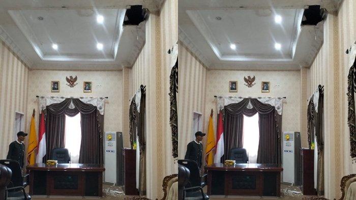INSIDEN: Plafon ruang kerja Wakil Ketua I DPRD Pulau Taliabu, Maluku Utara ambruk, Rabu (2/7/2025)