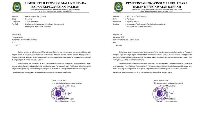 PENILAIAN: Surat pemberitahuan pelaksanaan penilaian kompetensi ASN