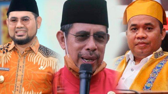PILKADA: Tiga Bacabup Halmahera Selatan, Maluku Utara di Pilkada 2024. Bassam Kasuba (kiri pertama), Bahrain Kasuba (tengah) dan Rusihan Jafar (kanan pertama). Tiga Bacabup bersama pasangannya telah mendapat dukungan Parpol, Selasa (6/8/2024).
