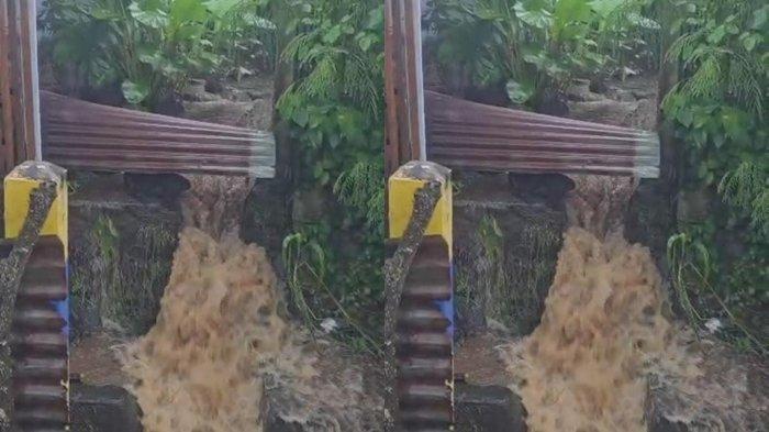 CUACA: Tampak Banjir yang masuk hingga ke pemukiman warga pada Jumat kemarin, diduga kuat akibat pemasangan Pagar di area kalimati oleh oknum pemilik lahan yakni Toko Ladang Makmur