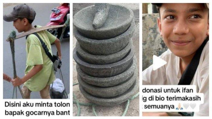 Ifan, bocah asal Bandung, Jawa Barat yang berjualan cobek dan memikul dagangannya hingga bahu miring. Kisah Ifan pun viral di media sosial TikTok.