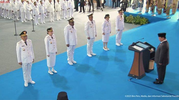 PELANTIKAN SHERLY LAOS - Potret momen saat Gubernur Maluku Utara Sherly Laos bersama 5 perwakilan Kepala Daerah lainnya akan menerima langsung penyematan tanda pangkat dan jabatan dari Presiden RI Prabowo Subianto, Kamis (20/2/2025).