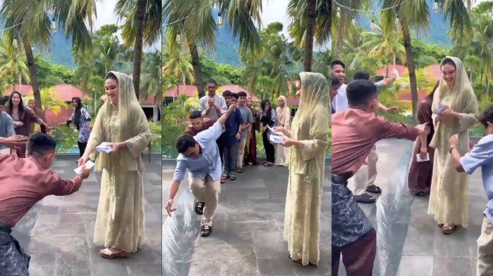 LEBARAN SHERLY LAOS - Kolase foto tangkapan layar dari video unggahan di instagram @_genzmilenial, Selasa (1/4/2025). Keseruan Sherly Laos membagikan amplop ke komunitas anak muda Maluku Utara dengan cara yang unik.