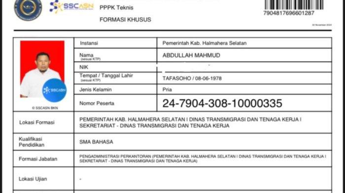 20 tahun mengabdi di Ditransker Kabupaten Halmahera Selatan, Provinsi Maluku Utara, Abdullah tak diluluskan dalam seleksi P3K tahap tahun penerimaan 2024, Senin (13/1/2025).