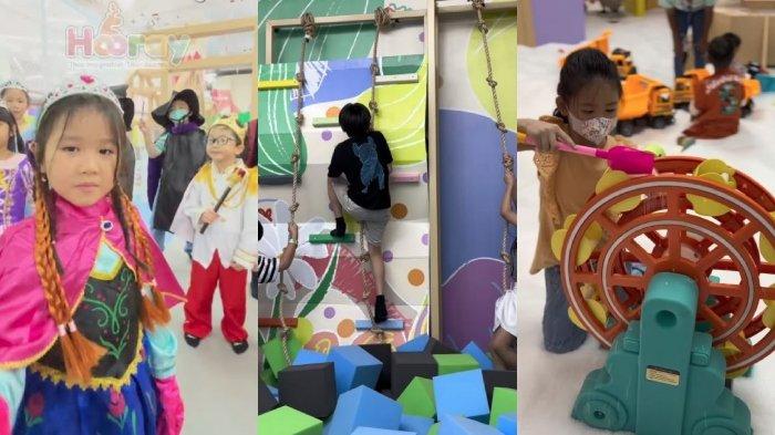 Anak-anak berwisata di Hooray Playground Grand City Mall Surabaya, Jawa Timur.