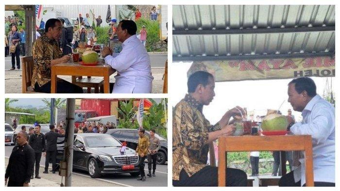 Kolase foto Jokowi dan Prabowo turun dari satu mobil yang sama di Magelang dan Presiden Jokowi bersama Menteri Pertahanan RI Prabowo Subianto terlihat duduk semeja menikmati bakso di sebuah warung pinggir jalan di Magelang Jawa Tengah, Senin (29/1/2024).