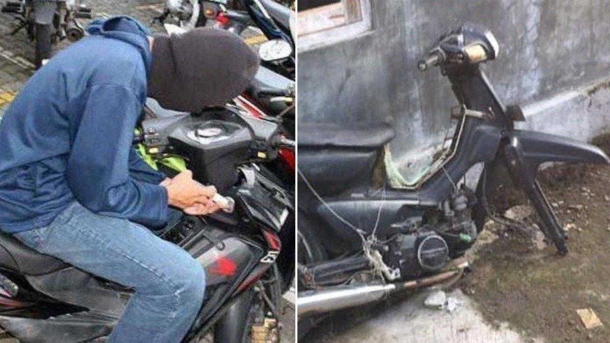 Ban depan sepeda motor Grand Astrea hilang dicuri di Bandulan, Sukoharjo, Ngaglik, Sleman, tetapi sepeda motor ditinggal.
