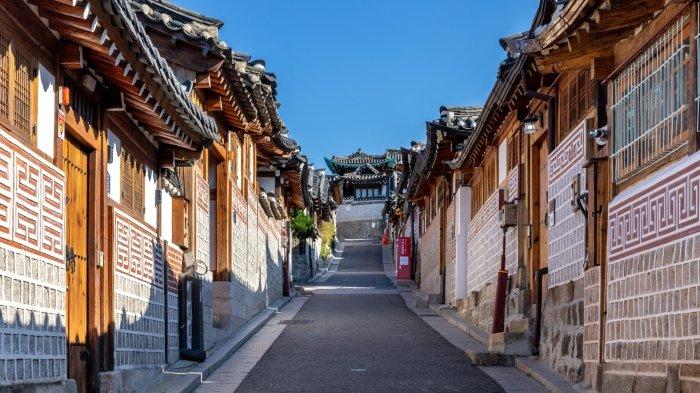 Bukchon Hanok Village, sebuah kampung rumah tradisional Korea di Seoul, Korea Selatan.