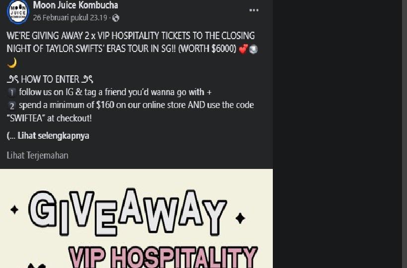 Cara mendapatkan giveaway tiket gratis nonton konser Taylor Swift dari Moon Juice