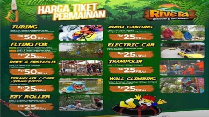 Harga tiket naik wahana permainan di Rivera Outbound and Edutainment Bogor, Jawa Barat.