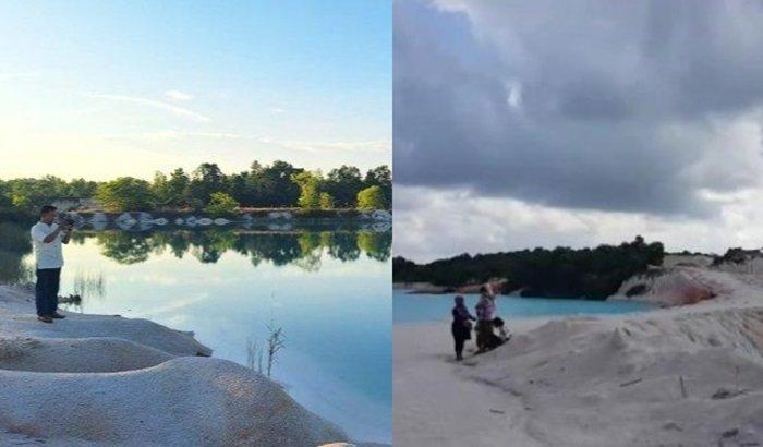 DANAU BIRU BINTAN - Seorang pengunjung sedang berada di Danau Biru Kawal Bintan, Kepulauan Riau, Jumat (8/11/2024).