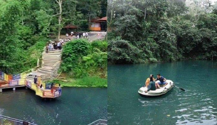 Sejumlah wisatawan menikmati objek wisata Lombok Danau Biru di Lombok Tengah, NTB.