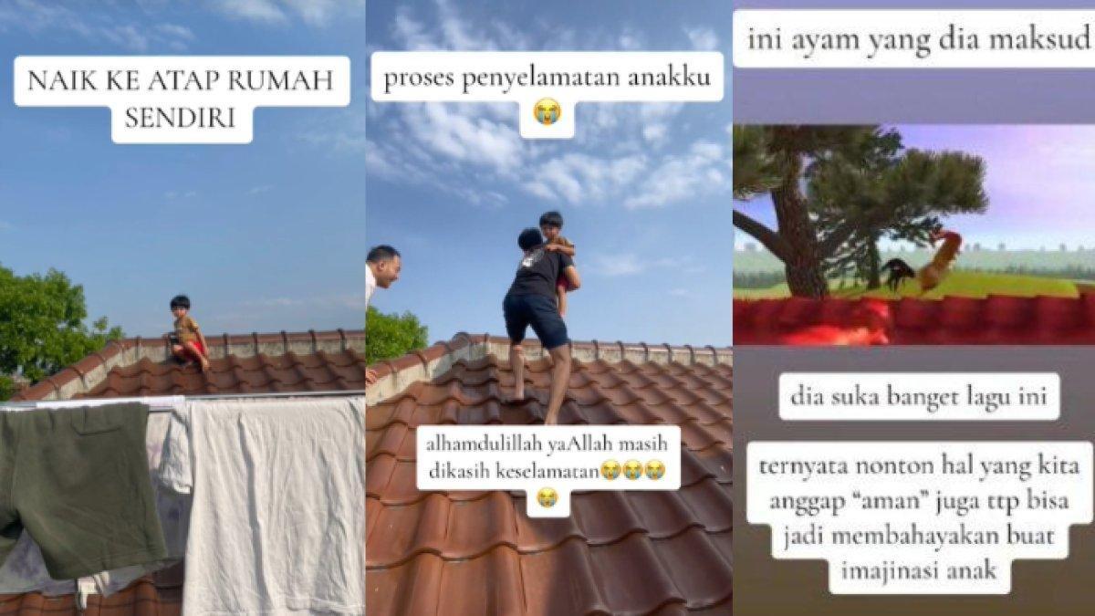 Detik-detik penyelamatan balita dari atas genteng lantai 3