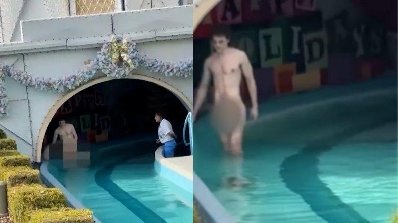 Seorang pria ditangkap usai nekat telanjang di salah satu wahana Disneyland Anaheim, California.