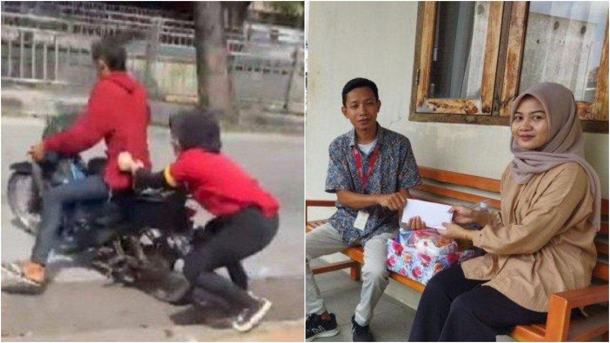 Fani, kasir Alfamart di Kota Semarang, Jawa Tengah, banjir hadiah usai mencoba menghentikan seorang pria yang mencuri barang di tokonya.