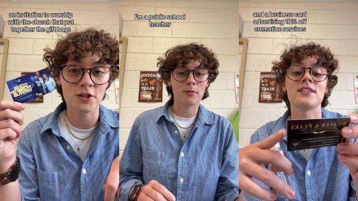 Kolase foto guru di Amerika Serikat yang mendapat hadiah dari murid saat Pekan Apresiasi Guru pada minggu pertama Mei 2024.