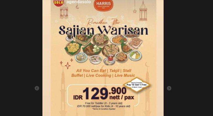 Harris Hotel, satu hotel di Solo Jawa Tengah yang menawarkan paket bukber Ramadan all you can eat 2024.