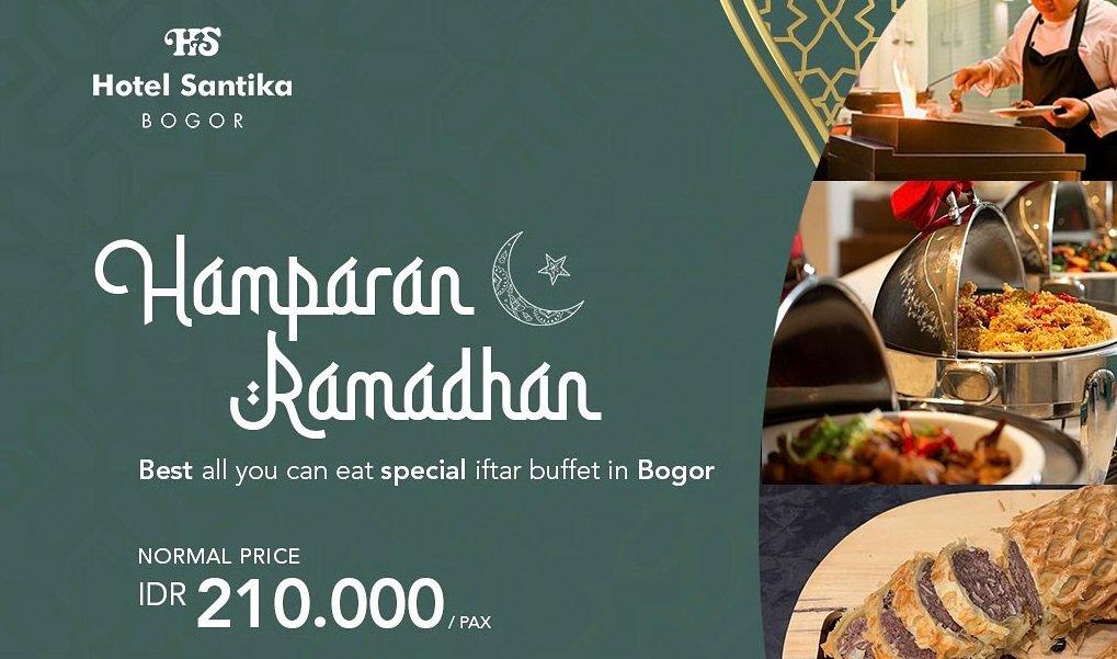 Hotel Santika Bogor, satu hotel di Bogor Jawa Barat yang menawarkan paket bukber all you can eat Ramadan.
