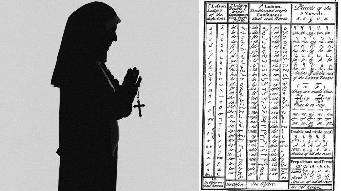Ilustrasi foto biarawati dan simbol steno