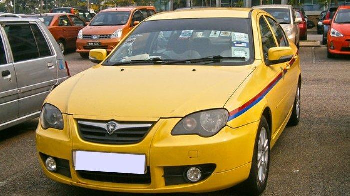 Ilustrasi mobil Proton Persona warna kuning.
