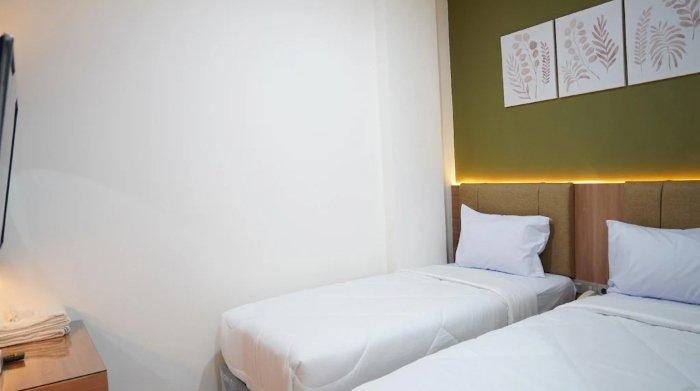 Kamar penginapan di Grand Meriton Kemayoran, Jakarta Pusat.