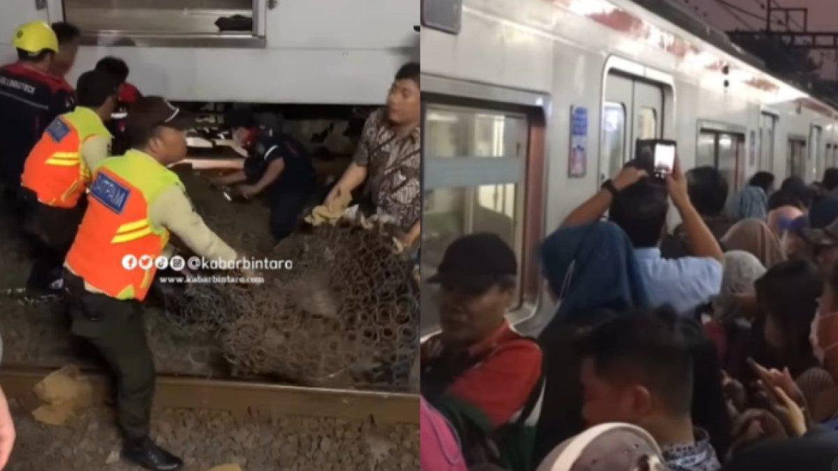 Kejadian tak terduga dialami KRL nomor 1772 Tanah Abang-Rangkasbitung. Ada spring bed yang dibuang ke rel hingga nyangkut di bawah rangkaian kereta.