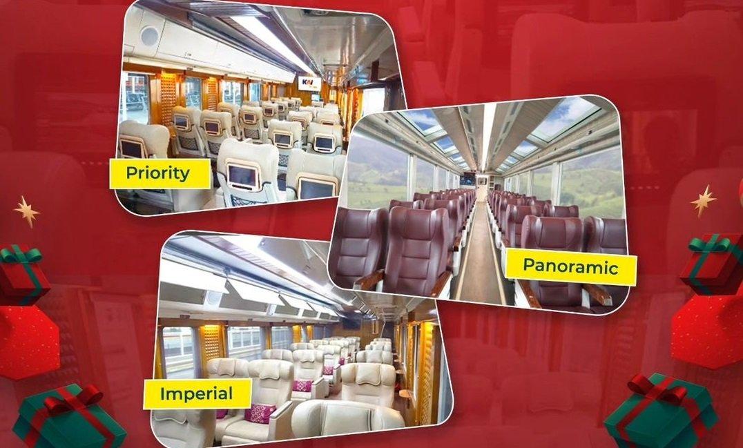 Kereta imperial, priority, serta panoramic melayani banyak rute saat periode liburan Natal dan Tahun Baru.