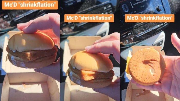 Kolase foto burger McDonalds yang menyusut. Video viral di TikTok, seorang TikToker protes karena ukuran burger McDonalds menyusut sekira 20 persen dari ukuran sebelumnya.