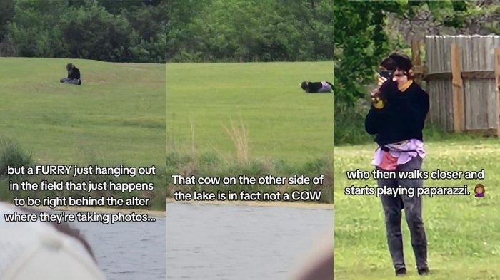 Kolase foto pernikahan yang diganggu wanita nyamar jadi cat woman. Viral acara pernikahan di Oklahoma, Amerika Serikat diganggu oleh tamu tak diundang, wanita yang nyamar menjadi cat woman.