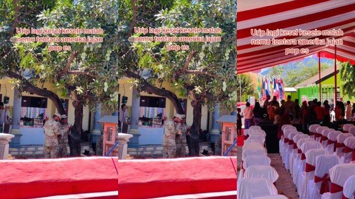 Kolase foto tentara Amerika Serikat yang asyik jajan pop ice di Situbondo.