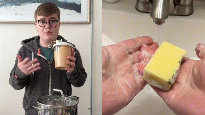 Kolase pria bikin sabun mandi dari lemak tubuhnya. Viral aksi influencer pria bikin sabun mandi dari lemak tubuhnya setelah melakukan prosedur sedot lemak.