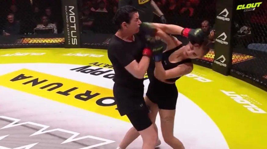 Malgorzata Zwierzynska atau Gosia Magical, ibu berusia 50 tahun menghadapi Nikita Alokin (19) dalam pertarungan postlim selama CLOUT MMA 2.