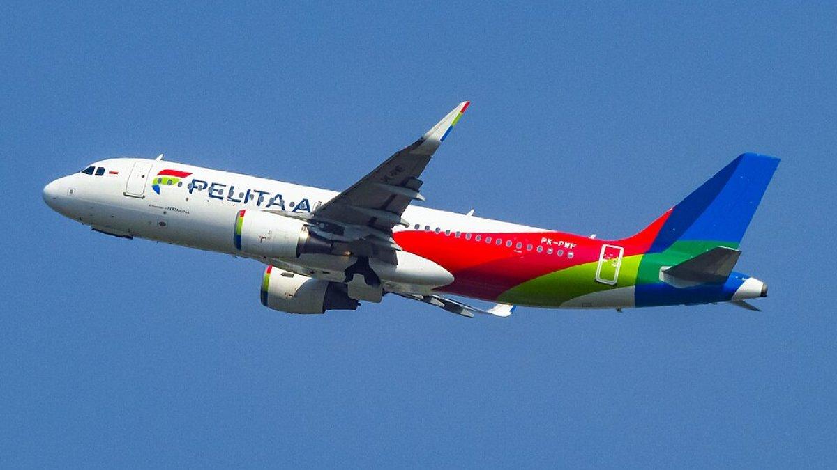 Pesawat Pelita Air yang sedang mengudara.