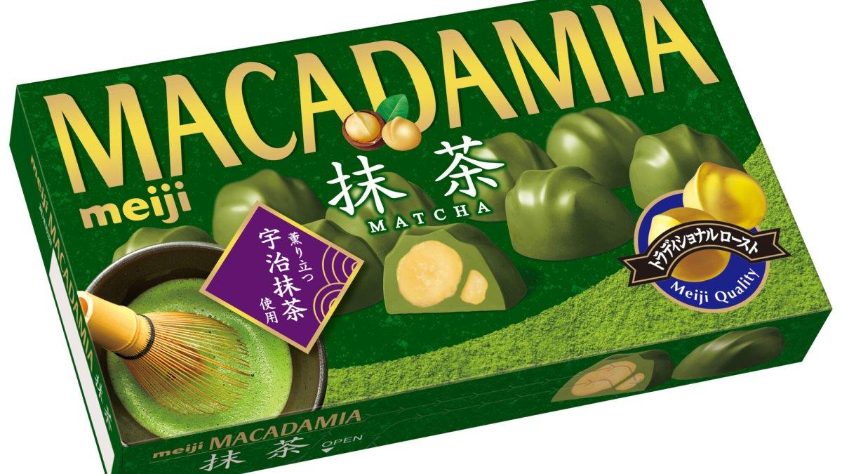 Meiji New Macadamia Chocolate Matcha, satu produk matcha terbaru di Jepang yang dirilis terbatas.