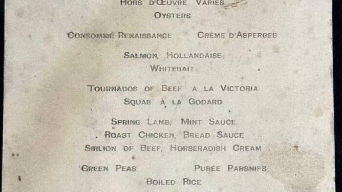 Menu Titanic yang dijual di lelang ini adalah satu-satunya salinan yang diketahui dari 11 April 1912.