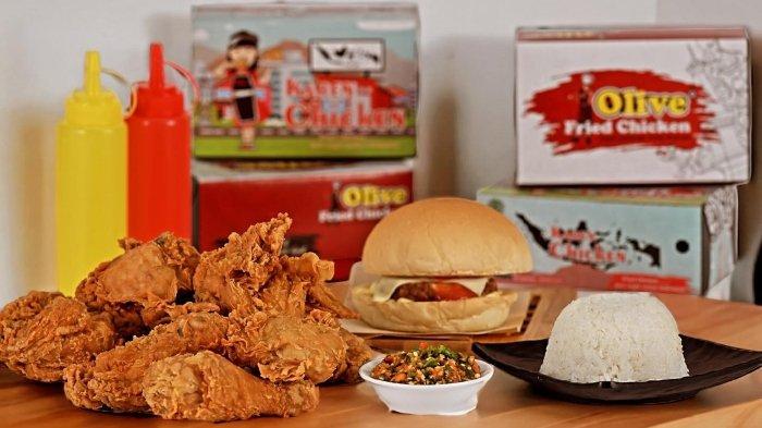 Menu makanan dan minuman di Olive Fried Chicken restoran cepat saji asli Indonesia.