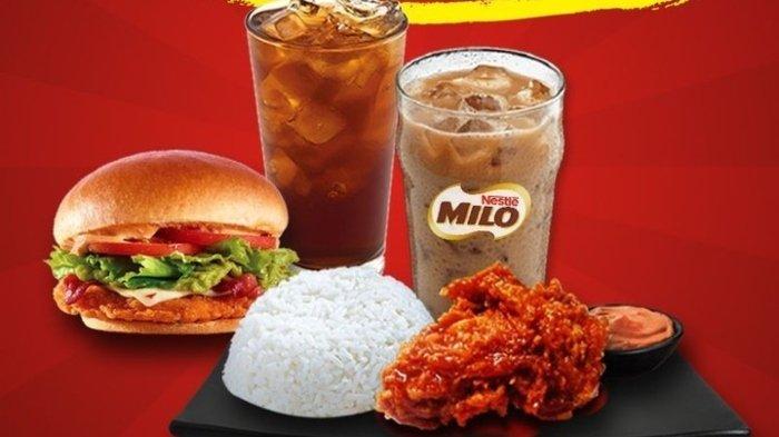 Menu makanan dan minuman di Rocket Chicken, restoran cepat saji asli Indonesia.