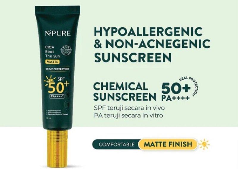 NPURE, satu sunscreen SPF 50 terlaris 2024 yang dapat melindungi kulit dari paparan sinar matahari.