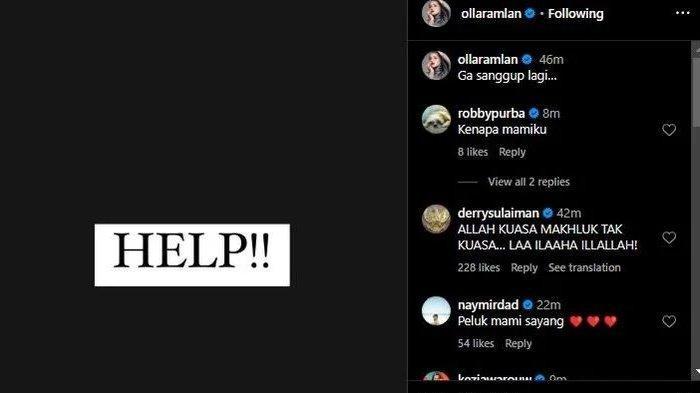 Dalam postingannya, Olla Ramlan mengunggah tulisan berlatar hitam untuk meminta bantuan, pada Kamis (1/2/2024) malam.