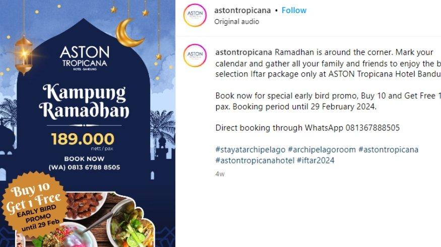 Paket bukber ASTON Tropicana Bandung.